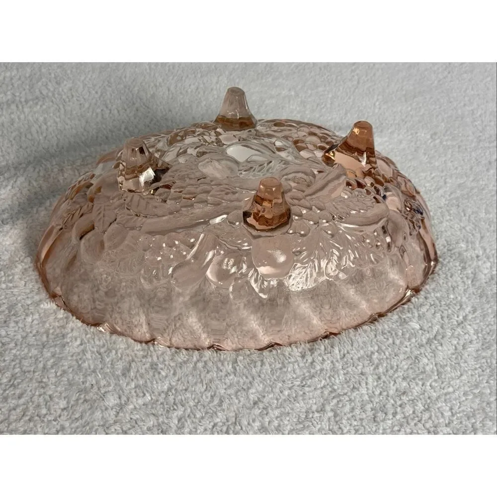 Vintage Indiana Glass Co. Pink Glass Footed Fruit Bowl “Harvest Grape”